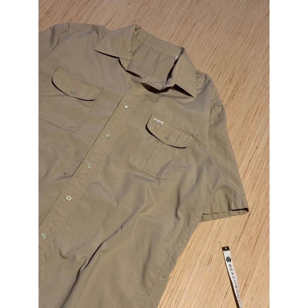 Bill Blass Mens Khaki Tan Short Sleeve Button Down Work Shirt Dual Pockets‎ L 32